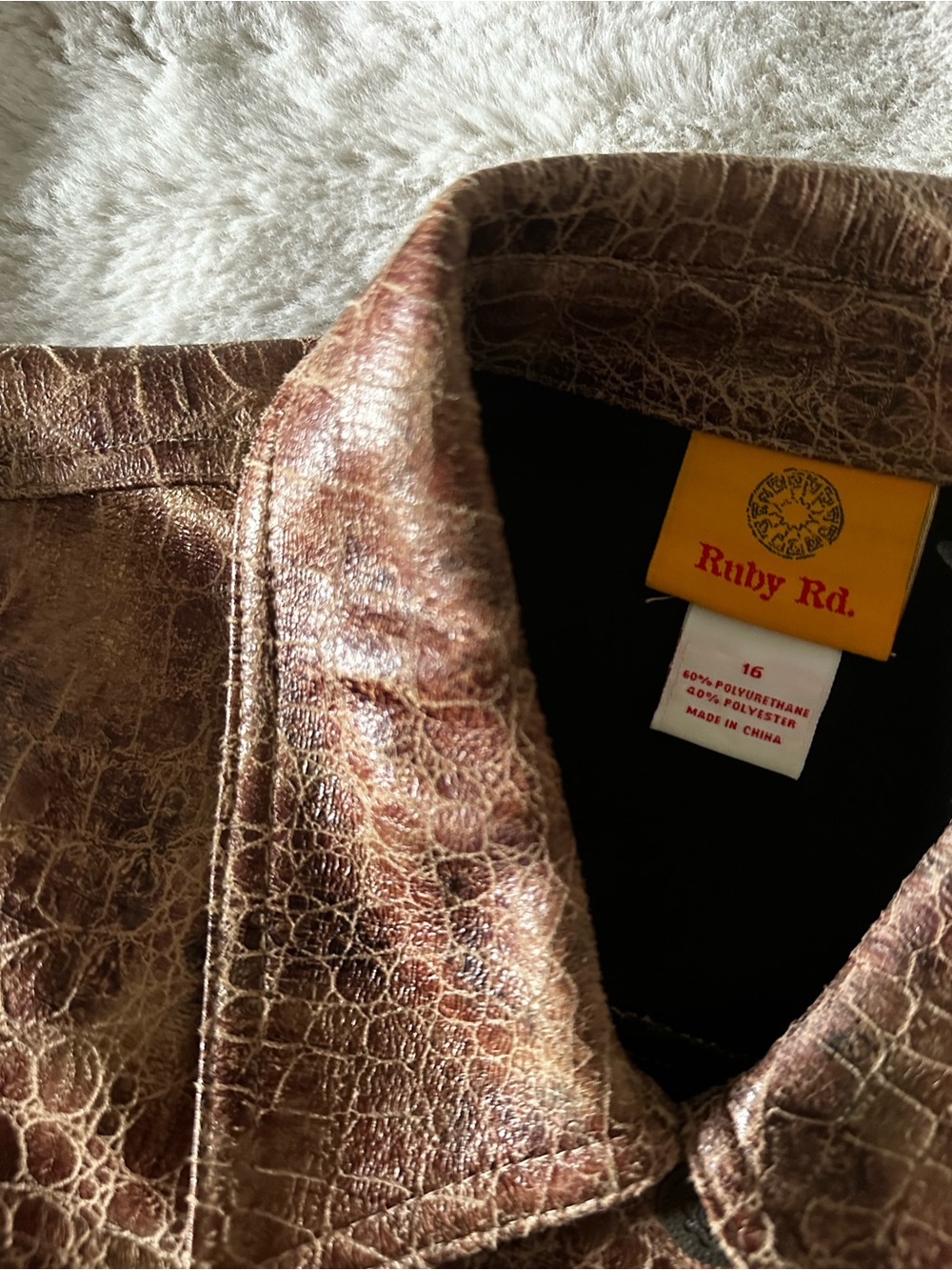 Ruby Rd. Brown Faux-Leather Button-Front Jacket - Picture 3 of 9